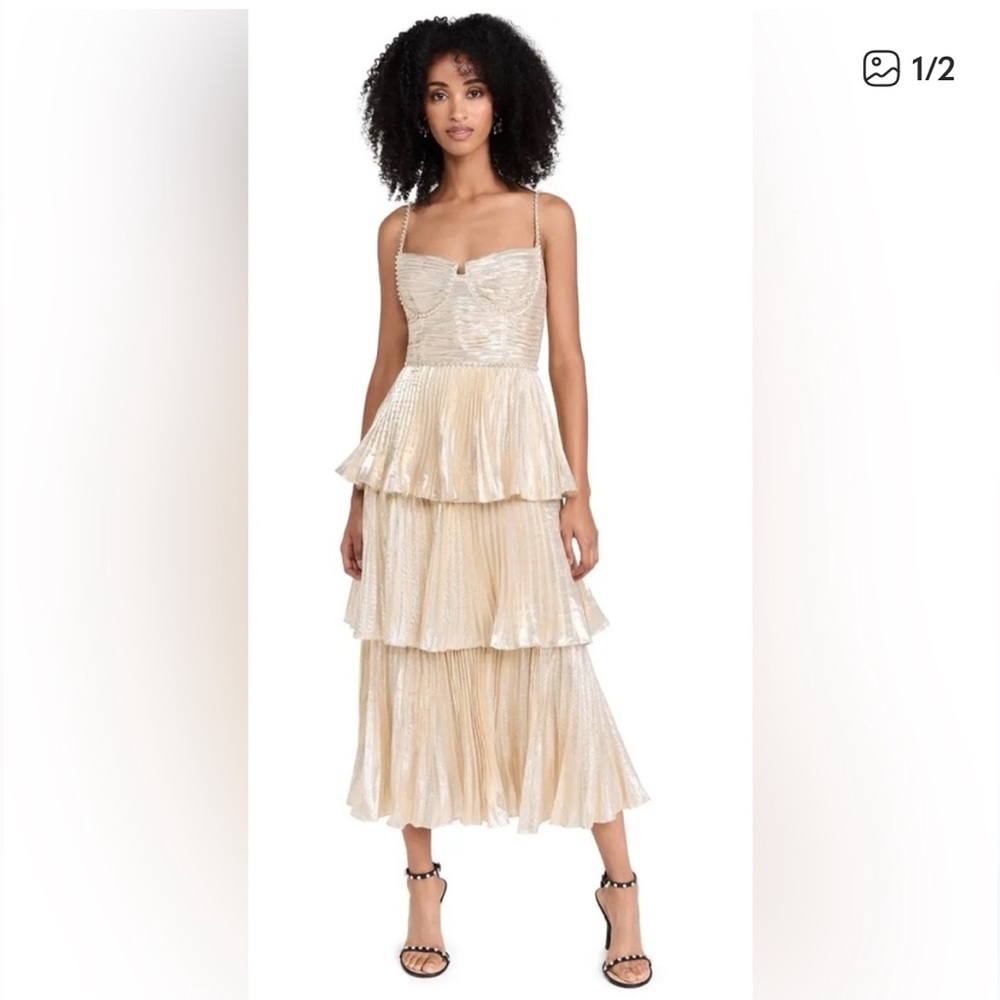 Self-Portrait Shimmering Gold Tiered Gown